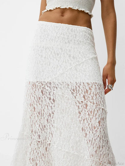 Lace Patchwork Low Waist Summer Long Skirt Skirt