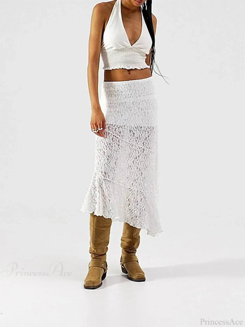 Lace Patchwork Low Waist Summer Long Skirt Skirt