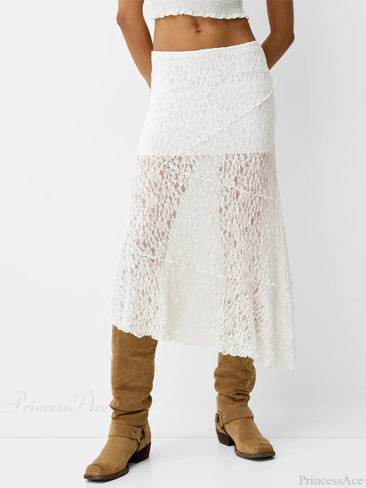 Lace Patchwork Low Waist Summer Long Skirt Skirt