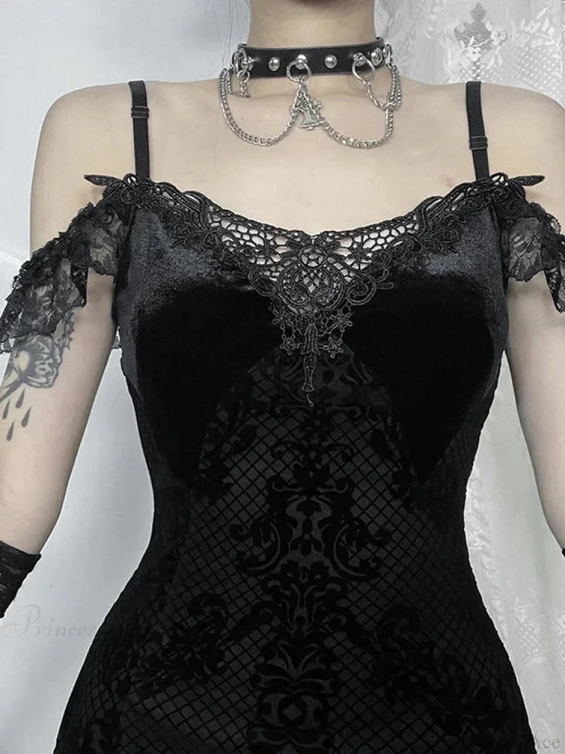 Lace Patchwork Spaghetti Strap Maxi Dress