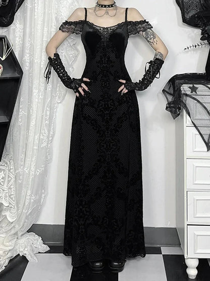 Lace Patchwork Spaghetti Strap Maxi Dress