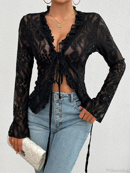 Lace See-through Long Sleeve Blouse