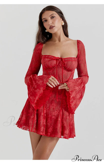Lace Serenade Flare Charming Sleeve Mini Dress