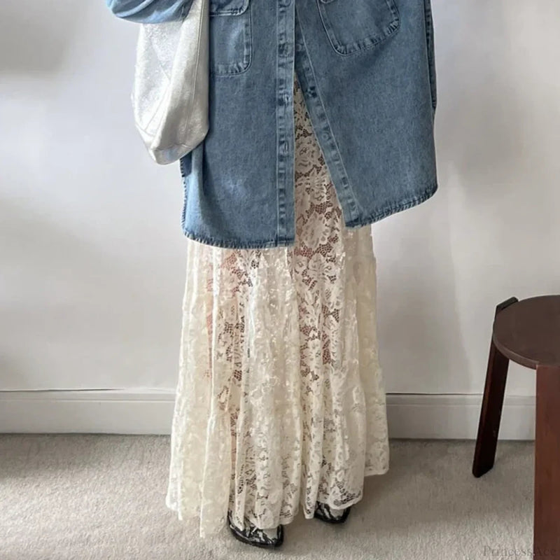 Lace Sheer A-line See-through Skirt