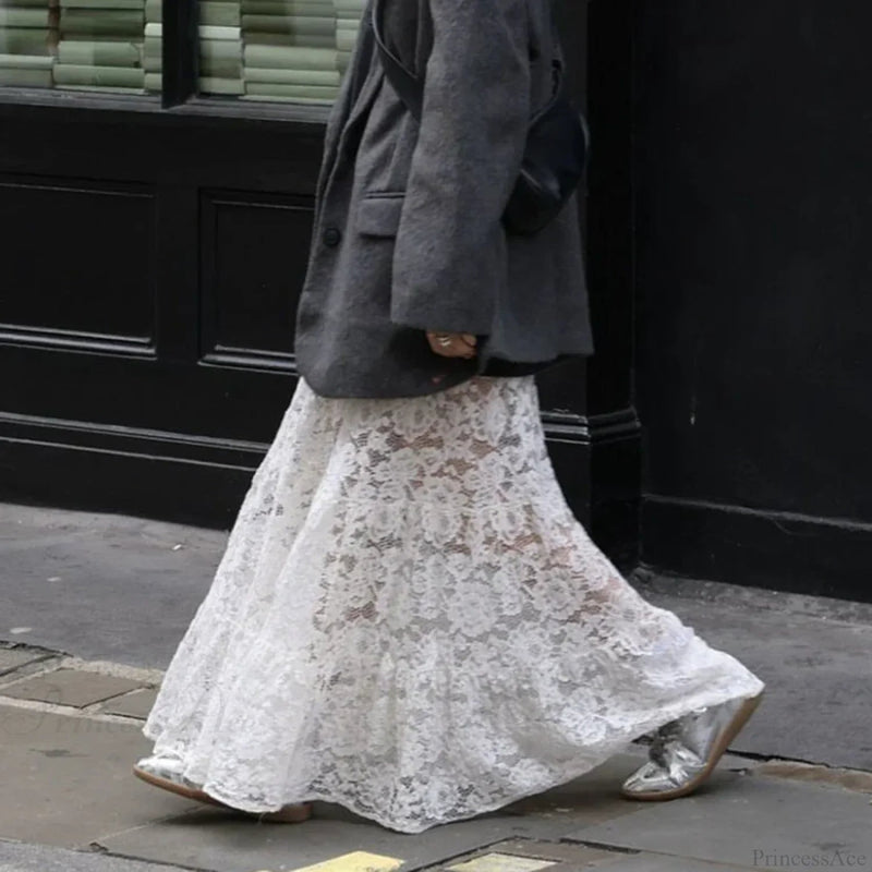 Lace Sheer A-line See-through Skirt