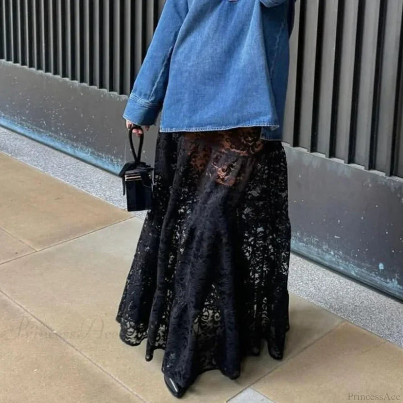 Lace Sheer A-line See-through Skirt