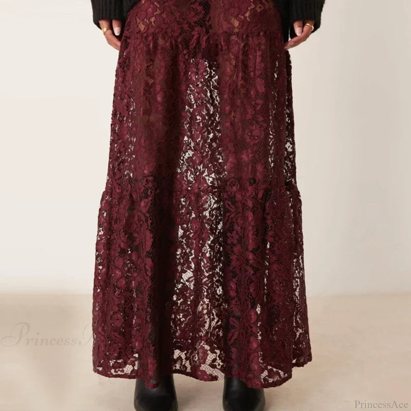 Lace Sheer A-line See-through Skirt