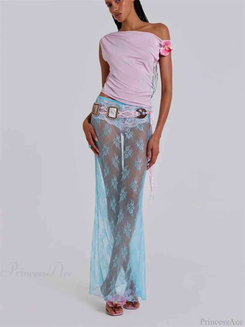 Lace Sheer Maxi Split See Through Cover Up Beach Skirt