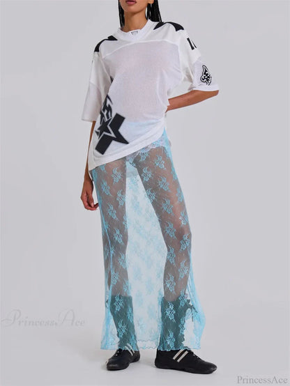 Lace Sheer Maxi Split See Through Cover Up Beach Skirt