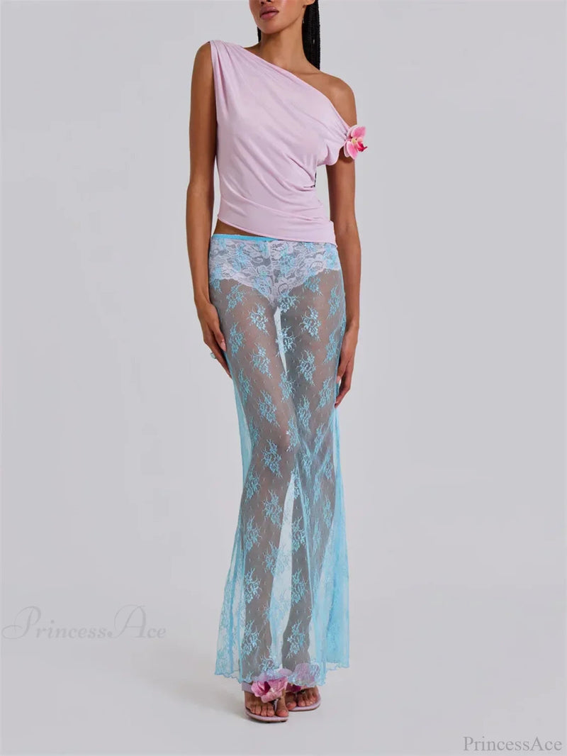 Lace Sheer Maxi Split See Through Cover Up Beach Skirt