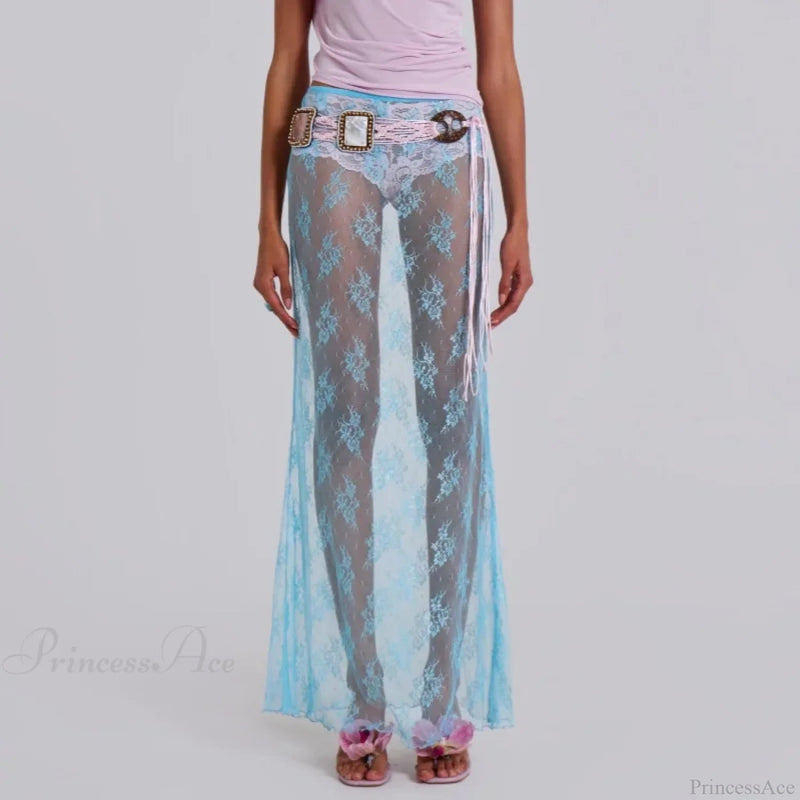 Lace Sheer Maxi Split See Through Cover Up Beach Skirt