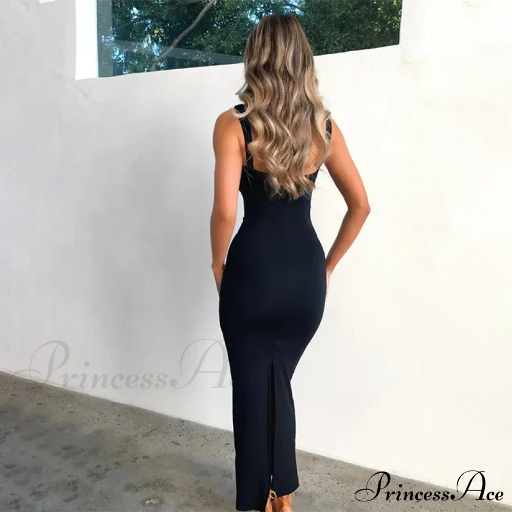Lace Spliced Backless Tie Front Gown Slit Summer Vestidos Midi Dress