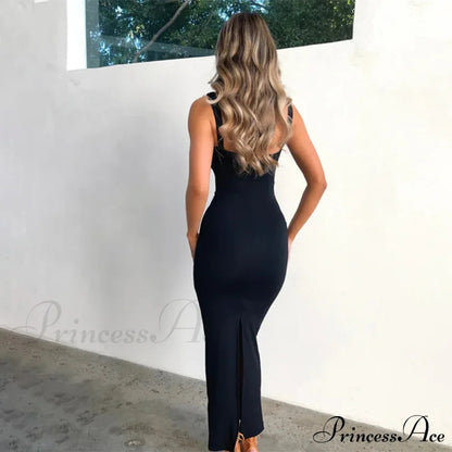 Lace Spliced Backless Tie Front Gown Slit Summer Vestidos Midi Dress