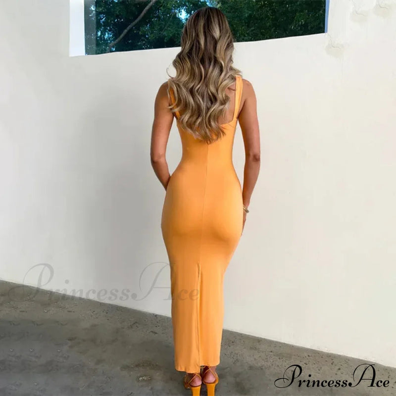 Lace Spliced Backless Tie Front Gown Slit Summer Vestidos Midi Dress