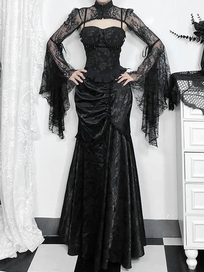 Lace Splicing Asymmetric Skirt