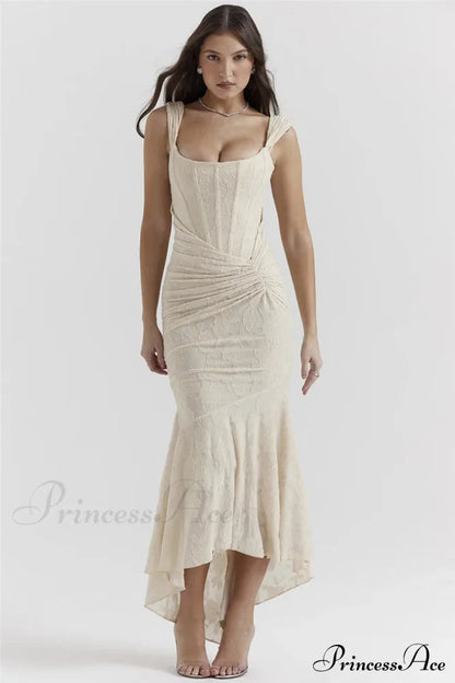 Lace Textured Strap Charming Wrap Midi Dress