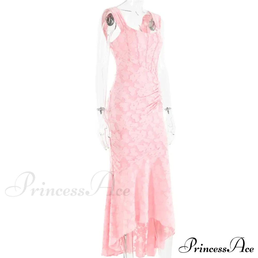 Lace Textured Strap Charming Wrap Midi Dress
