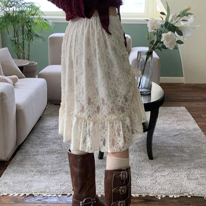 Lace Transparent Drawstring Bandage Skirt