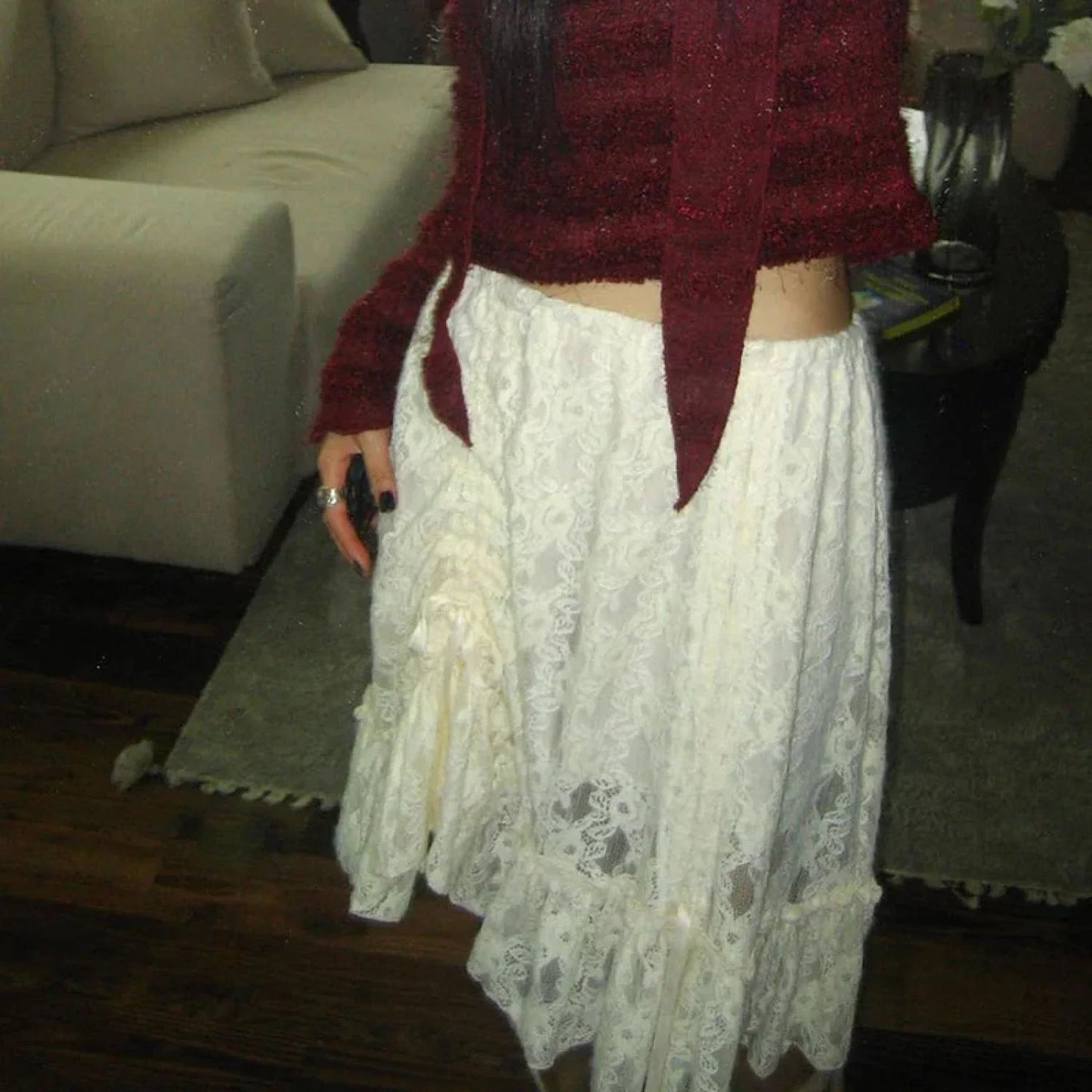 Lace Transparent Drawstring Bandage Skirt
