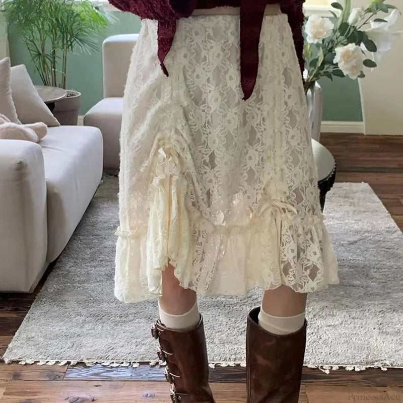 Lace Transparent Drawstring Bandage Skirt