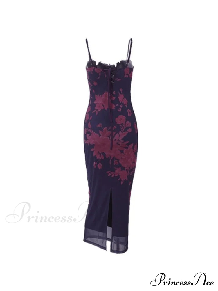 Lace Trim Tie Strap Maxi Dress