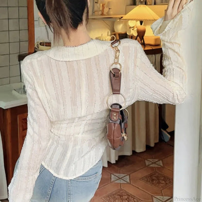 Lace Up Blouse Turn-down Collar Blouse