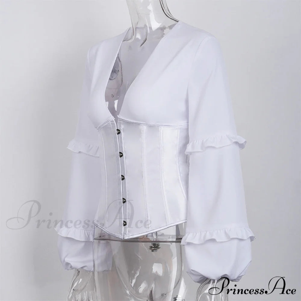 Lace Up Corset Charming Long Sleeve Blouse
