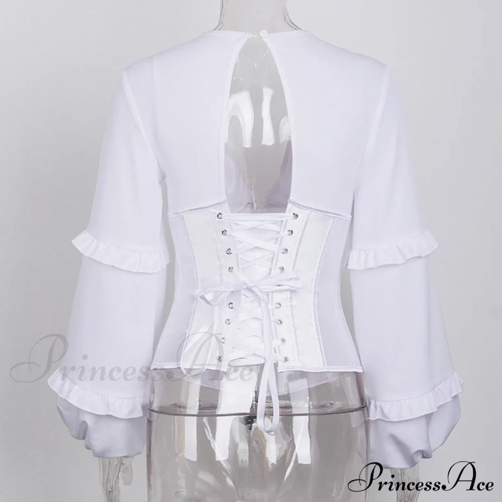 Lace Up Corset Charming Long Sleeve Blouse