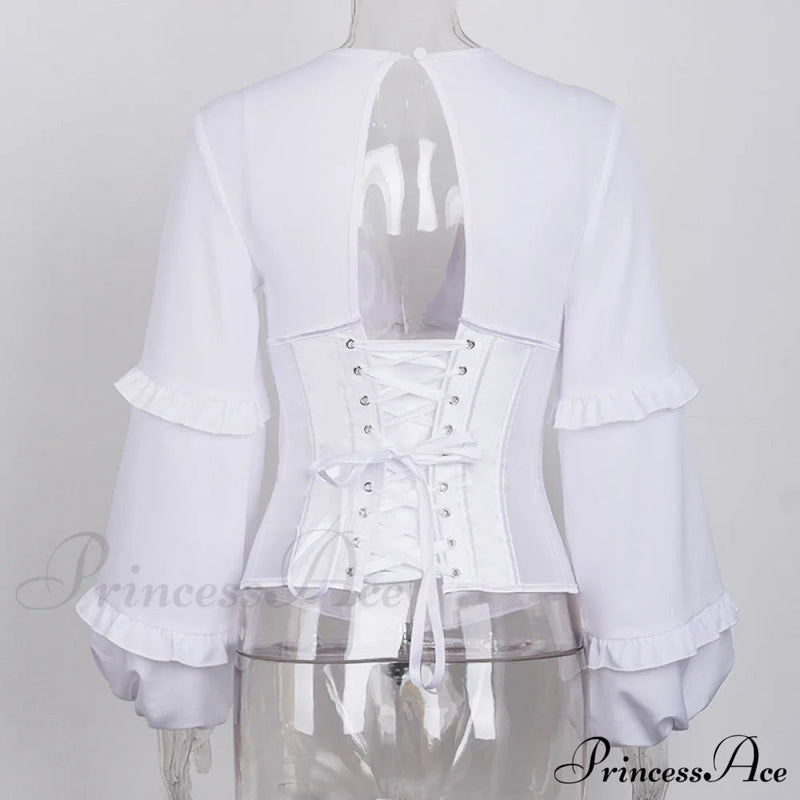 Lace Up Corset Charming Long Sleeve Blouse