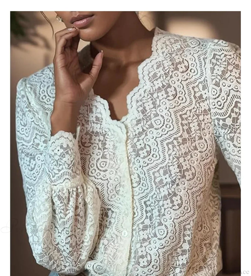 Lace V-neck Long Sleeve Blouse