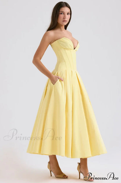 Lady Black Stylish Strapless Midi Dress