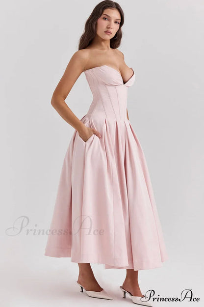 Lady Black Stylish Strapless Midi Dress