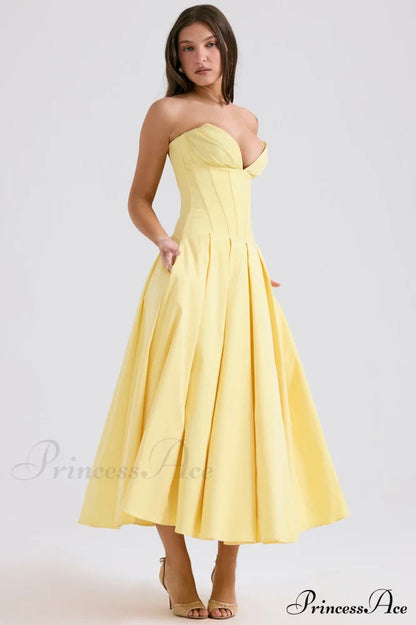 Lady Black Stylish Strapless Midi Dress