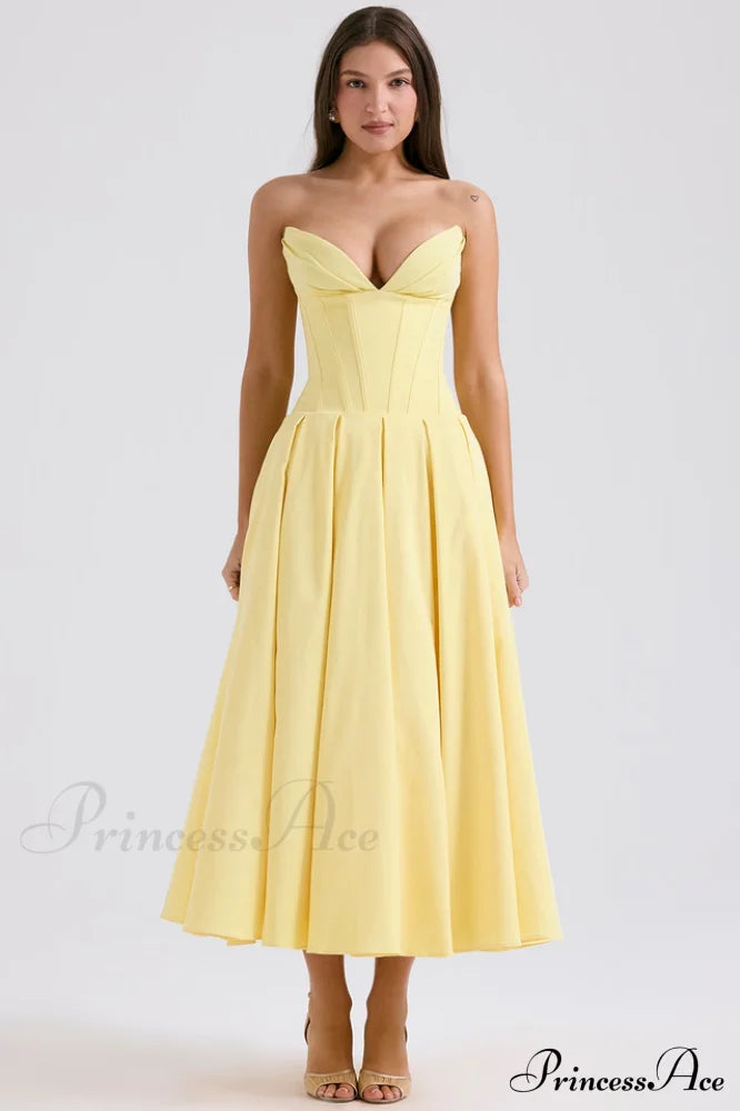 Lady Black Stylish Strapless Midi Dress