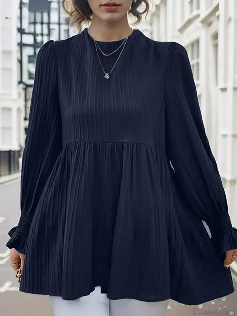 Lantern Long Sleeve Pleated Blouse Blouse