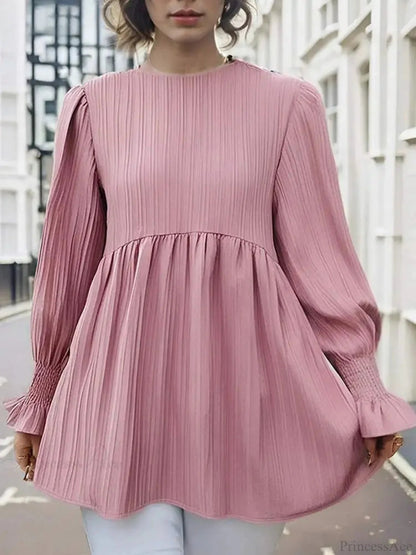 Lantern Long Sleeve Pleated Blouse Blouse