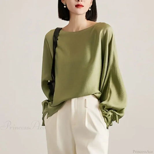 Lantern Sleeve Satin Blouse Blouse