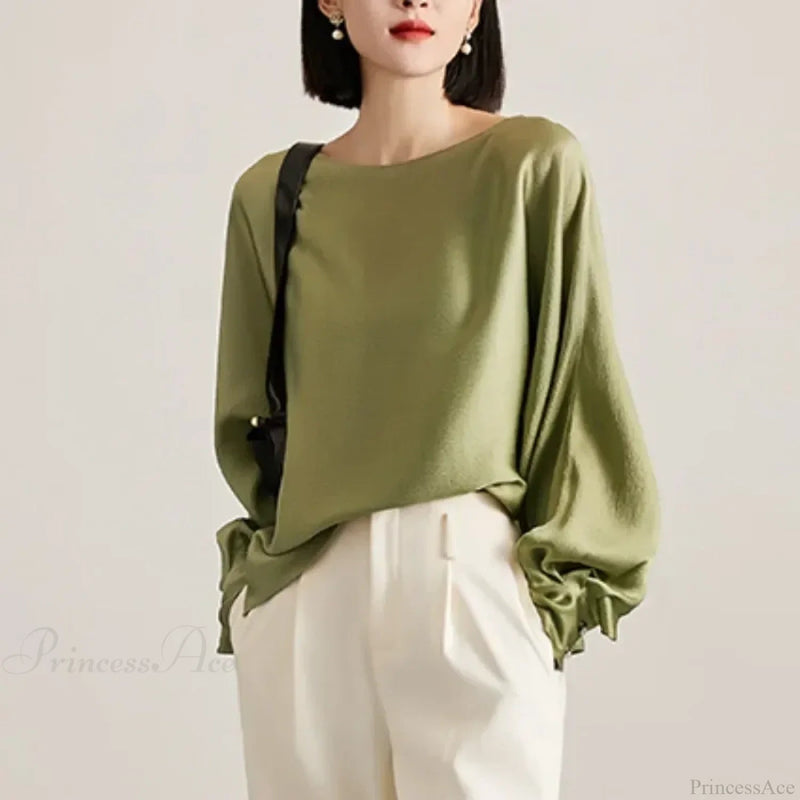 Lantern Sleeve Satin Blouse Blouse