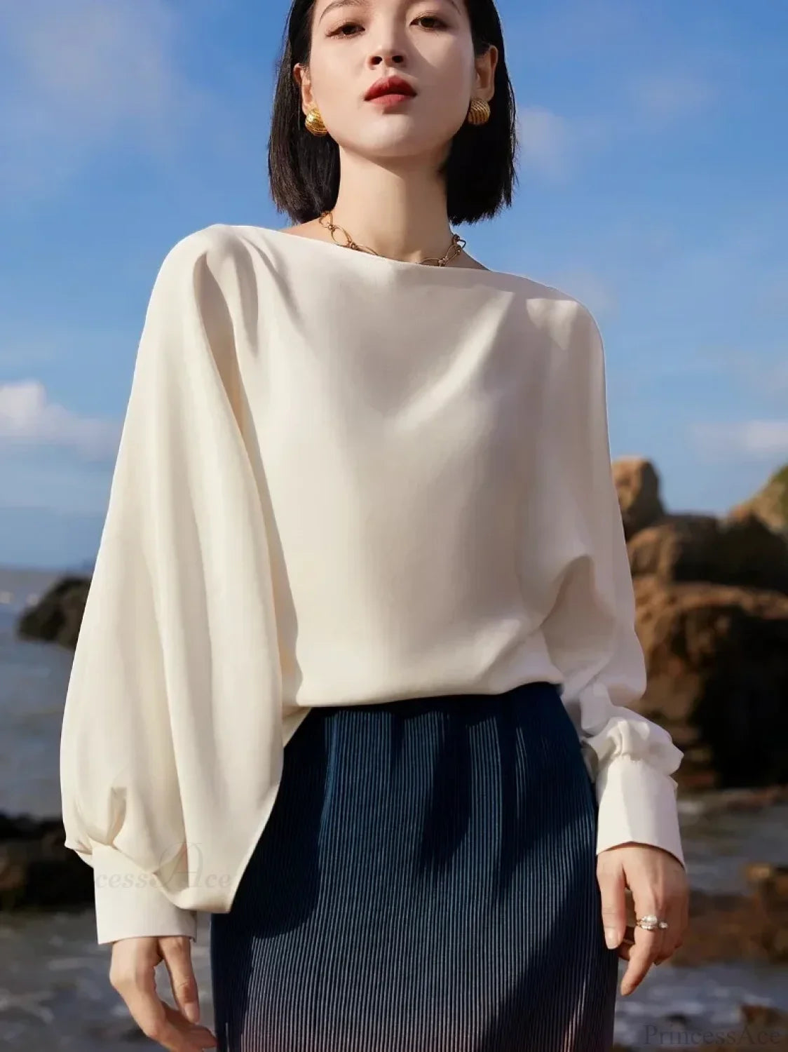 Lantern Sleeve Satin Blouse Blouse