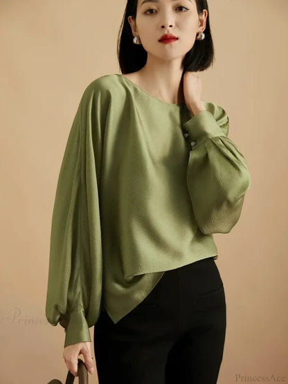 Lantern Sleeve Satin Blouse Blouse