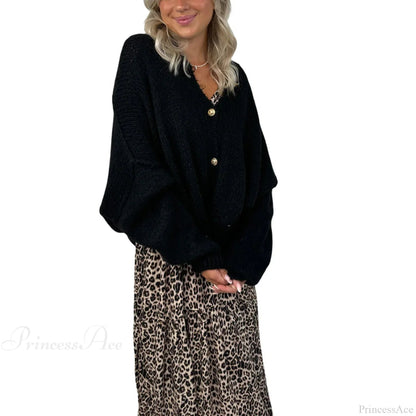 Lantern Sleeve Stand Collar Cardigan