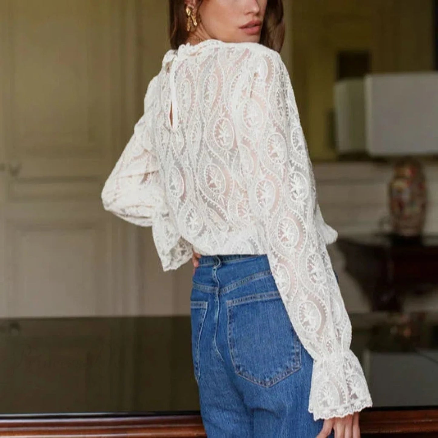 Lantern Sleeve Stand Neck Blouse