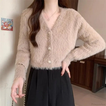 Lantern Sleeve V-neck Button-up Knit Cardigan Coat
