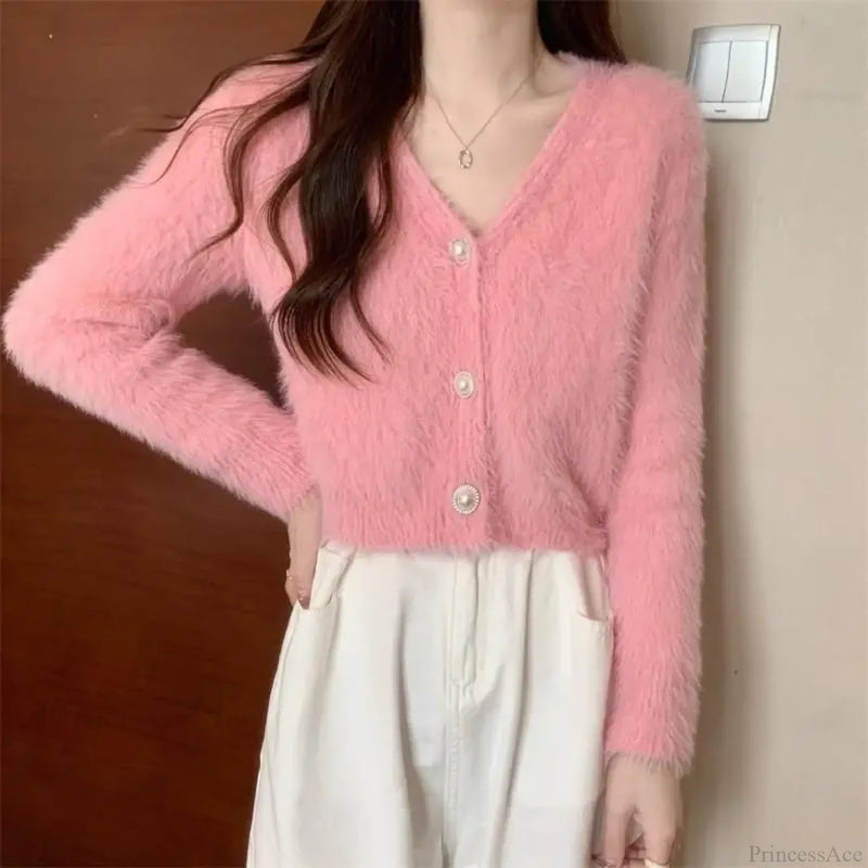 Lantern Sleeve V-neck Button-up Knit Cardigan Coat