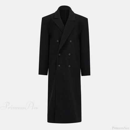 Lapel Woolen Double-breasted Shoulder Pad Overcoat