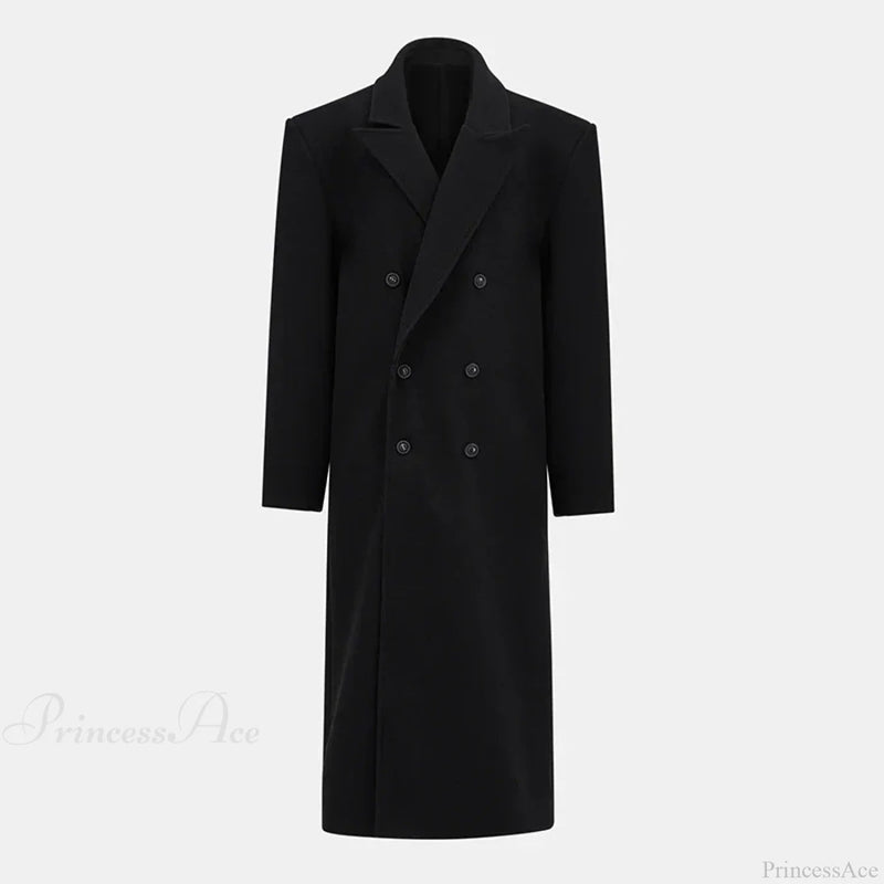 Lapel Woolen Double-breasted Shoulder Pad Overcoat