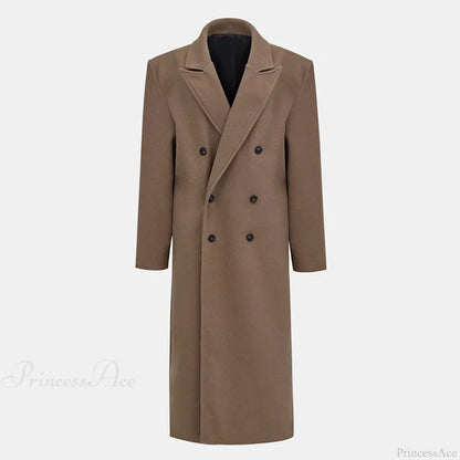 Lapel Woolen Double-breasted Shoulder Pad Overcoat