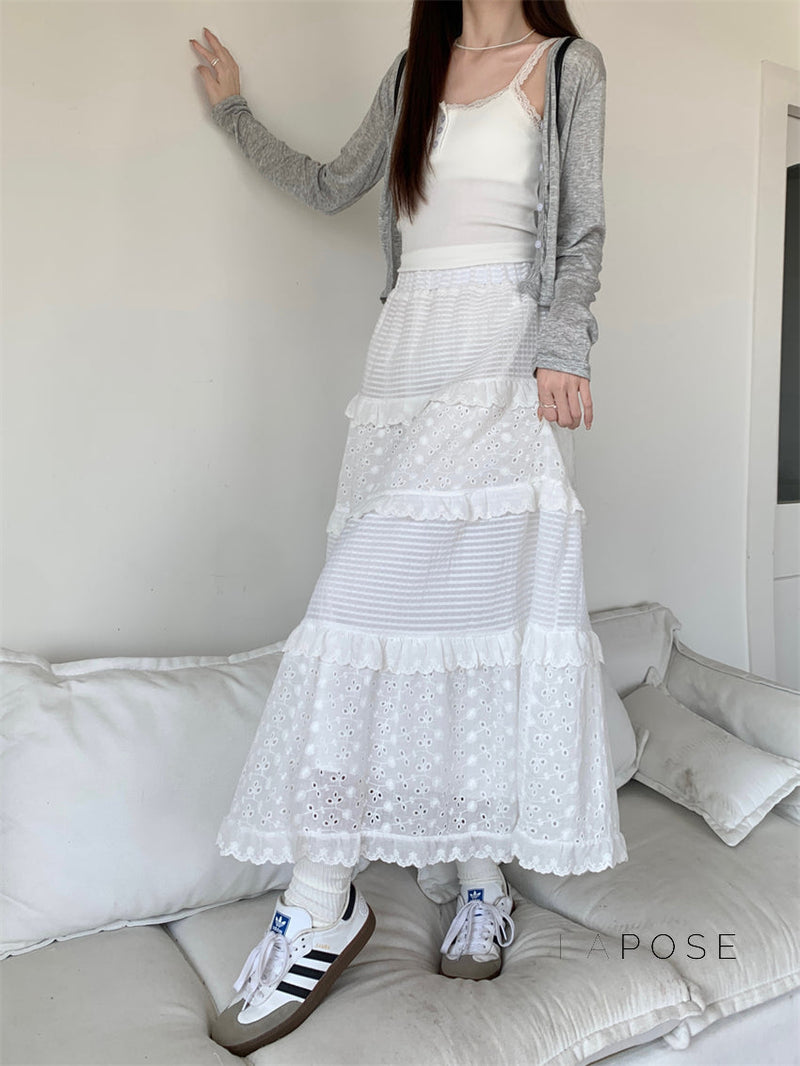 Aaralyn Tiered Lace Midi Skirt