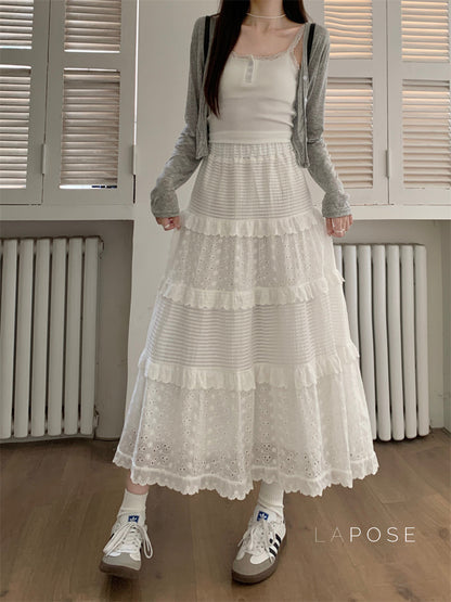 Aaralyn Tiered Lace Midi Skirt