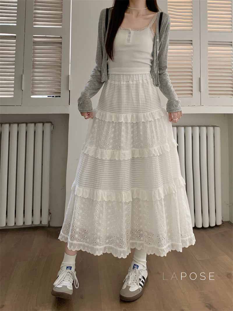 Aaralyn Tiered Lace Midi Skirt